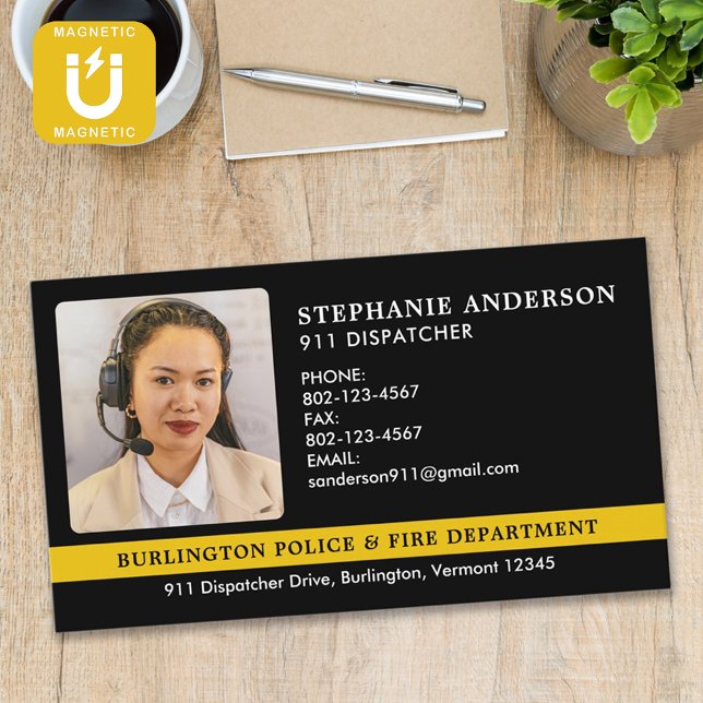 Tarjeta De Visita Magnética Personalizado Dispatcher Foto 911 Emergencia polic (Subido por el creador)