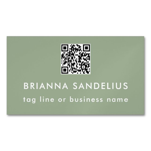 Tarjeta De Visita Magnética Personalized Sage Green Modern Script QR Code (Anverso)