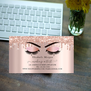 Tarjeta De Visita Magnética Pestañas Postizas con Brillo Rose Gold, Artista de