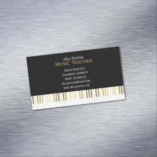 Tarjeta De Visita Magnética Piano de oro negro elegante del profesor de músic
