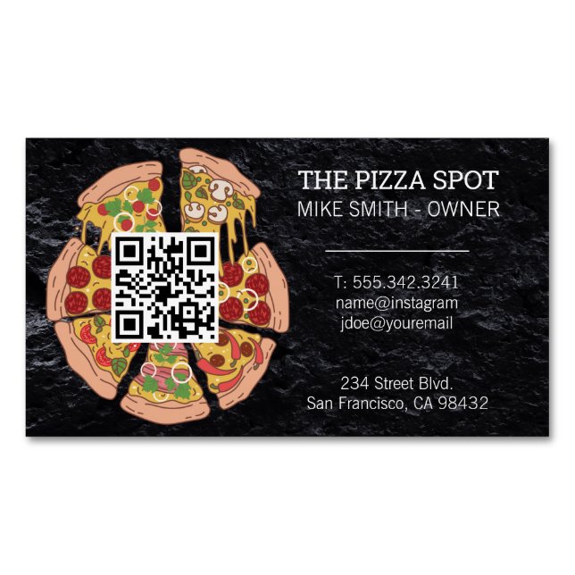 Tarjeta De Visita Magnética Pie de pizza Slices | Código QR (Anverso)