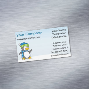 Tarjeta De Visita Magnética Pingüino pequeño caminando sobre la nieve