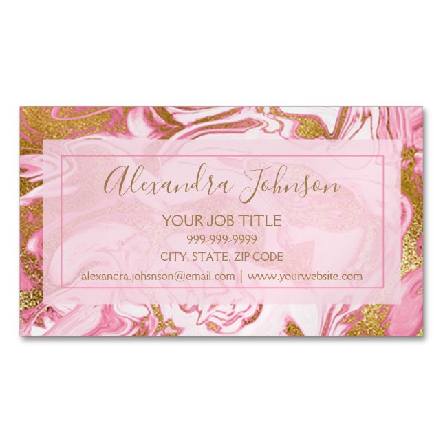 Tarjeta De Visita Magnética Pink & Gold Marble Stone Profesional Moderno (Anverso)