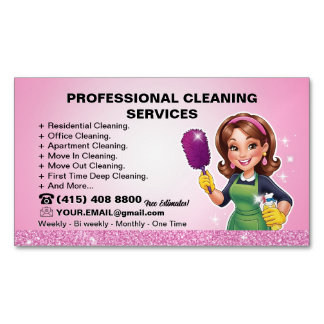 Tarjeta De Visita Magnética Pink Maid Janitorial Lady House Cleaning Service