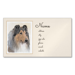 Tarjeta De Visita Magnética Pintura de Collie (Rough) - Arte de Perro Original