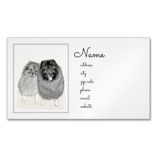 Tarjeta De Visita Magnética Pintura de madre y hijo Keeshond - Arte de perro o