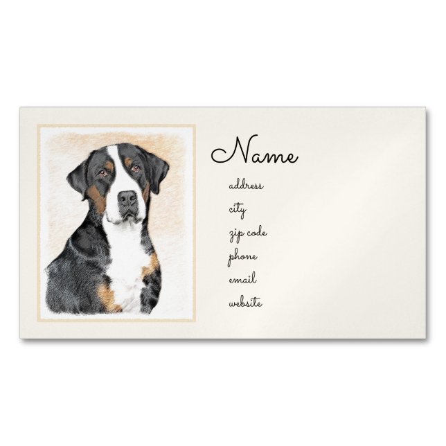 Tarjeta De Visita Magnética Pintura de perro de la montaña suiza - Arte origin (Anverso)