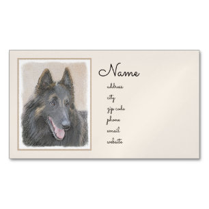 Tarjeta De Visita Magnética Pintura de Tervuren belga - Arte de perro original