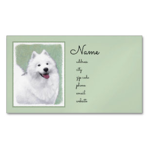 Tarjeta De Visita Magnética Pintura Samoyed - Arte Perro Original Cuto
