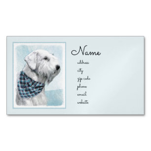 Tarjeta De Visita Magnética Pintura Sealyham Terrier - Arte Perro Original.