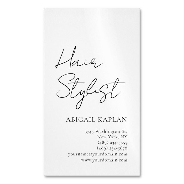 Tarjeta De Visita Magnética Plain Hair Stylist Modern Minimalist Elegant (Frente vertical)
