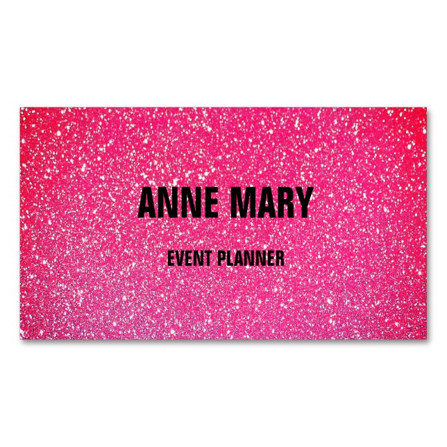 Tarjeta De Visita Magnética Planificador de eventos Boda de Purpurina rojo ros (Anverso)