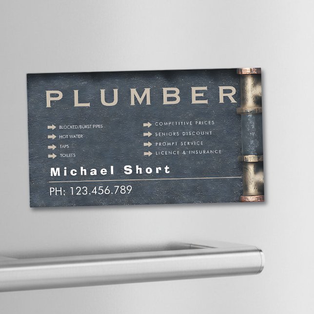 Tarjeta De Visita Magnética Plumber Magnetic Business Card with Pipe DetaiI (Subido por el creador)