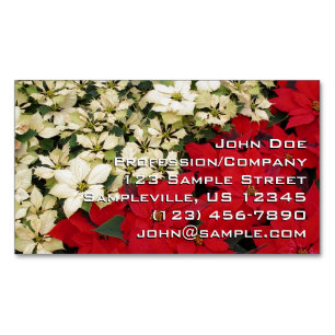 Tarjeta De Visita Magnética Poinsettias blancas y rojas con flores