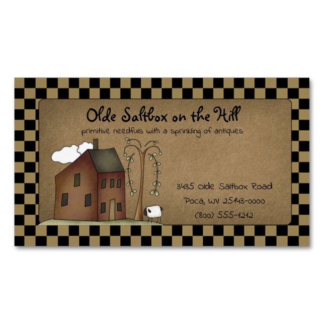 Tarjeta De Visita Magnética Primitive Rustic Country Saltbox en Kraft (Anverso)