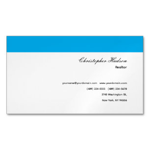Tarjeta De Visita Magnética Profesional Simple Inmobiliaria Azul Blanco