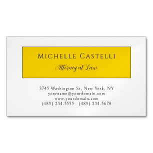 Tarjeta De Visita Magnética Profesional Único Clásico Simple Amarillo Blanco