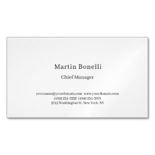 Tarjeta De Visita Magnética Profesional Único Clásico Simple Blanco