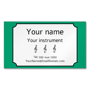 Tarjeta De Visita Magnética Profesor de Música Clave de Sol Verde Editable