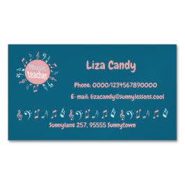 Tarjeta De Visita Magnética Profesor de música notas elegantes fondo azul