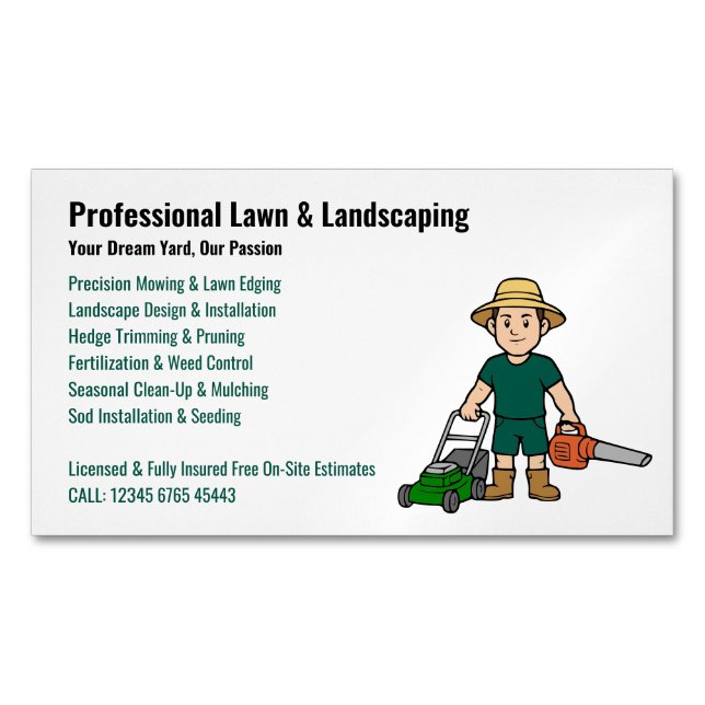 Tarjeta De Visita Magnética Professional Lawn Care Landscaping Service (Anverso)