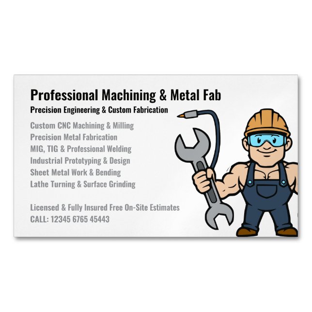 Tarjeta De Visita Magnética Professional Machining Metal Fabrication Cartoon (Anverso)