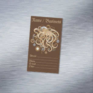 Tarjeta De Visita Magnética Pulpo Steampunk Retro Fantasía Mecánica