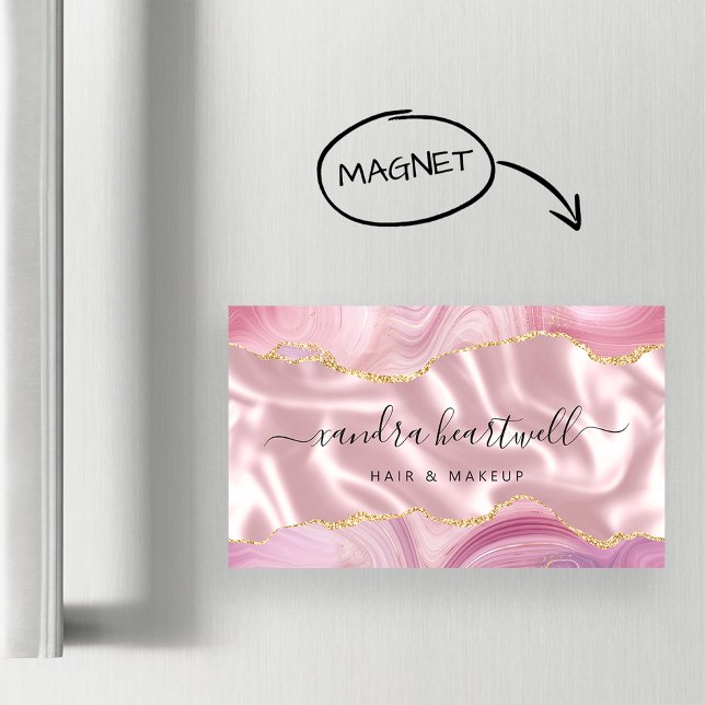 Tarjeta De Visita Magnética Purpurina de oro de Agate Rosa (Subido por el creador)