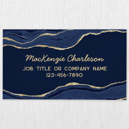 Tarjeta De Visita Magnética Purpurina de oro de la Marina Blue Marble Agate
