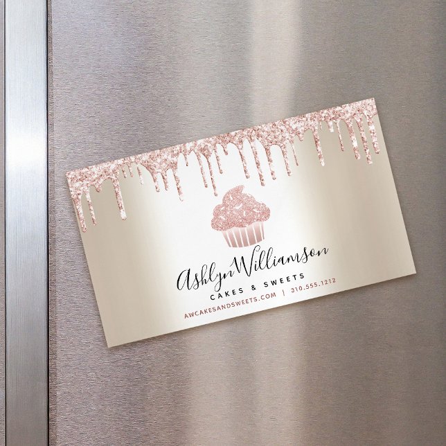 Tarjeta De Visita Magnética Purpurina de pasteles rosados gotea pastelería Che (Subido por el creador)