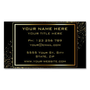 Tarjeta De Visita Magnética Purpurina dorado Marco Golden Texto negro profesio