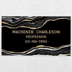 Tarjeta De Visita Magnética Purpurina Geode Gold de Black Marble Agate