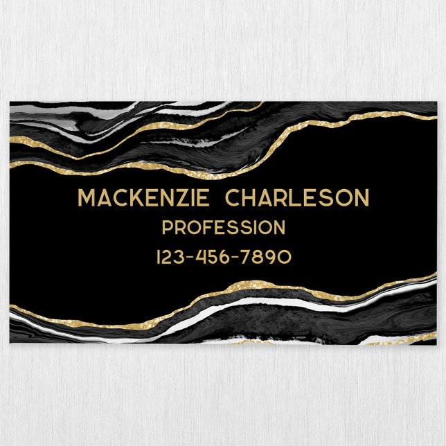Tarjeta De Visita Magnética Purpurina Geode Gold de Black Marble Agate (Black agate marble geode gold glitter effect magnetic business card)