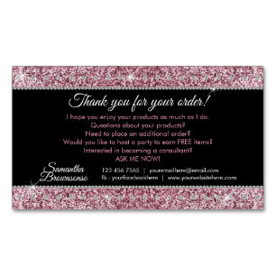 Tarjeta De Visita Magnética Purpurina Joyas Rosadas Diamond Bling Gracias