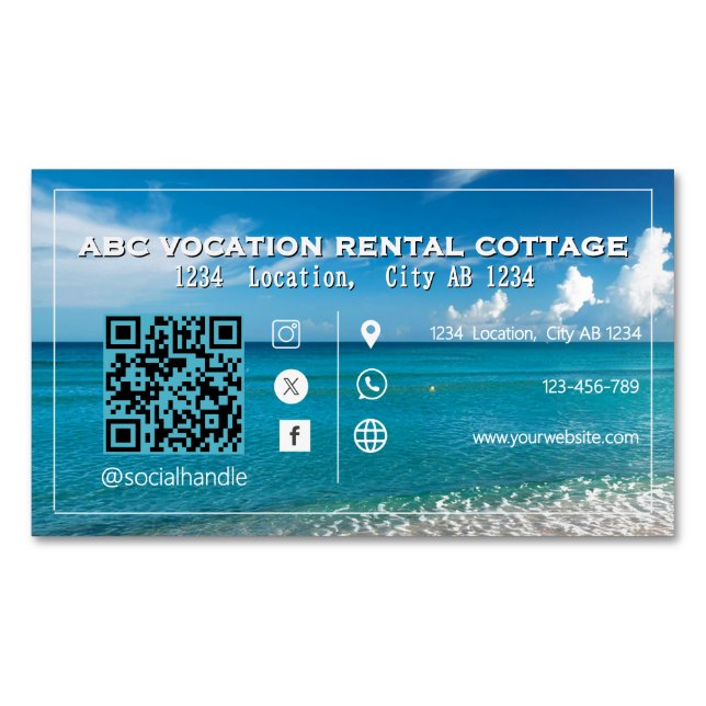 Tarjeta De Visita Magnética QR Code Beach Elegant Spa Travel (Anverso)