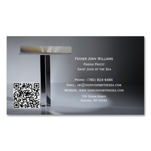 Tarjeta De Visita Magnética QR Code Cross Priest Business Card Magnet (Anverso)
