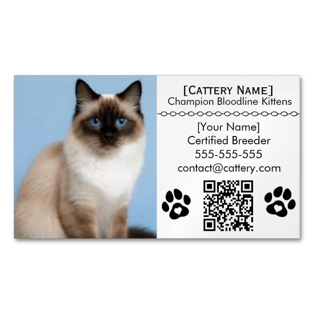 Tarjeta De Visita Magnética Ragdoll Cattery Customizable Cat Breeder Magnet  (Anverso)