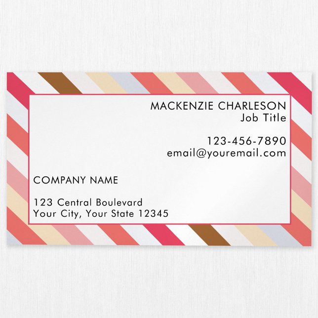 Tarjeta De Visita Magnética Rayo diagonal cálido Tono moderno (Candy striped muted warm toned custom business card magnet)