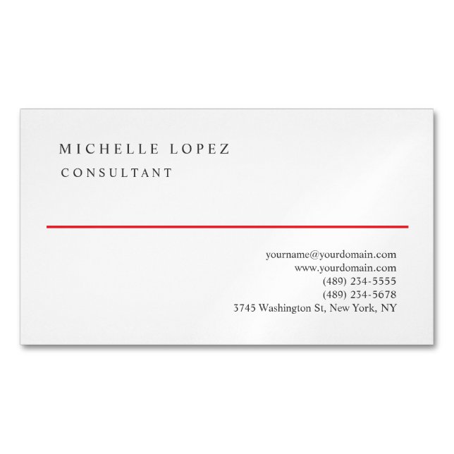 Tarjeta De Visita Magnética Red White Elegant Plain Professional  (Anverso)