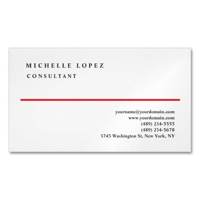 Tarjeta De Visita Magnética Red White Elegant Plain Professional Modern (Anverso)