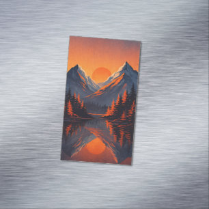 Tarjeta De Visita Magnética Reflejo de la puesta de sol en la montaña Cielo na