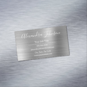 Tarjeta De Visita Magnética Relieve metalizado plateado profesional moderno
