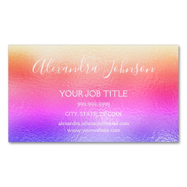 Tarjeta De Visita Magnética Relieve metalizado Rainbow Pastel Profesional (Anverso)