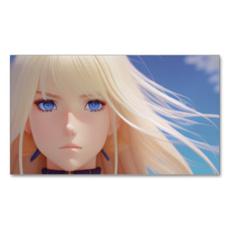 Tarjeta De Visita Magnética Retrato de chica anime rubia ojos azules viento so