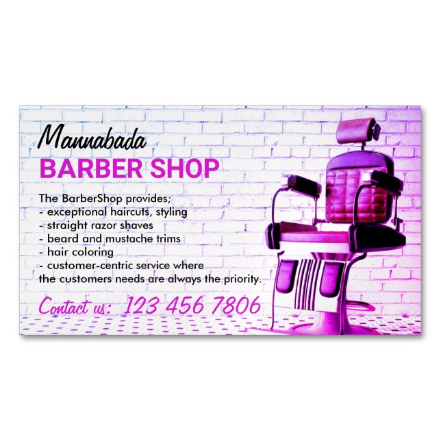 Tarjeta De Visita Magnética Retro Barber Shop Purple Simple (Anverso)