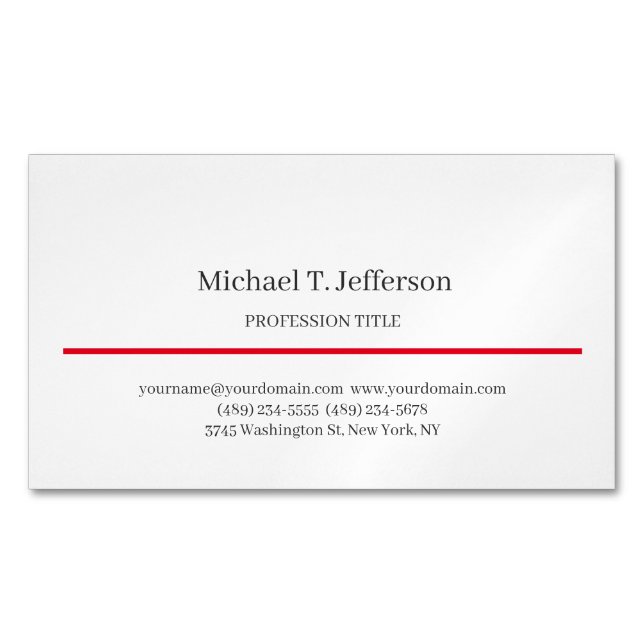 Tarjeta De Visita Magnética Retro Classical Elegant Plain Simple White (Anverso)
