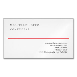 Tarjeta De Visita Magnética Rojo Blanco Elegante Sencillo Profesional 