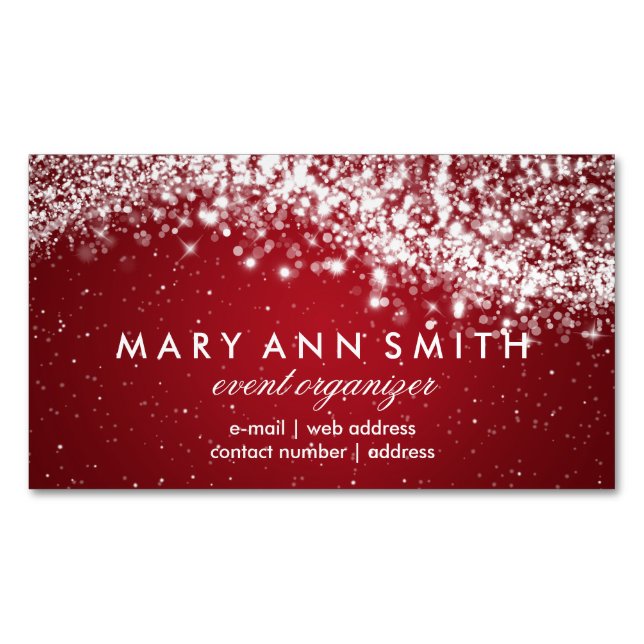 Tarjeta De Visita Magnética Rojo chispeante de plata profesional elegante de (Anverso)