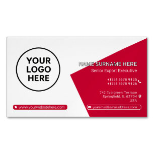 Tarjeta De Visita Magnética Rojo Formal QR Profesional Corporativo Moderno