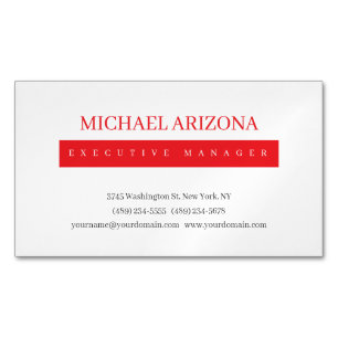 Tarjeta De Visita Magnética Rojo Negro y Blanco Minimalista Simple Plano Moder